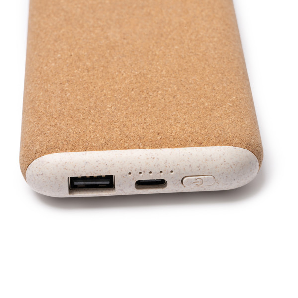 Personalised power bank in cork and wheat fibre 10,000 mAh with 15W wireless charging
