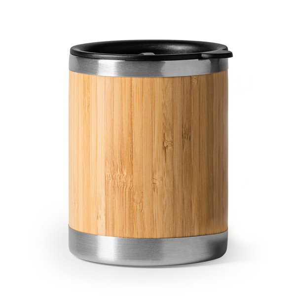 Personalised thermal mug in stainless steel and bamboo 340 ml with dosing lid