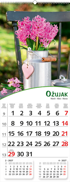 Uski zidni kalendar – Pogled s cvijećem