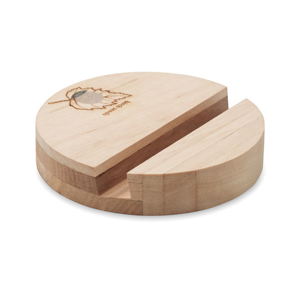 Grow Round phone stand, birch wood, 90x90 mm