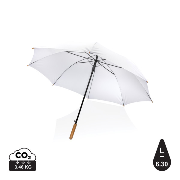 Impact Aware™ RPET dežnik, bambus, avto. odpiranje, 137 cm -Bela