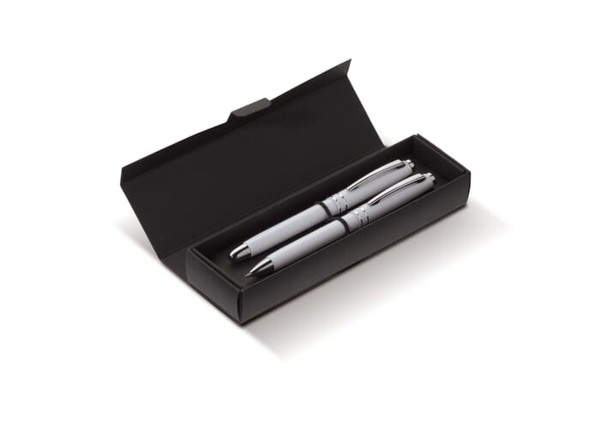 Pen set 2 stripes barrel metal - White