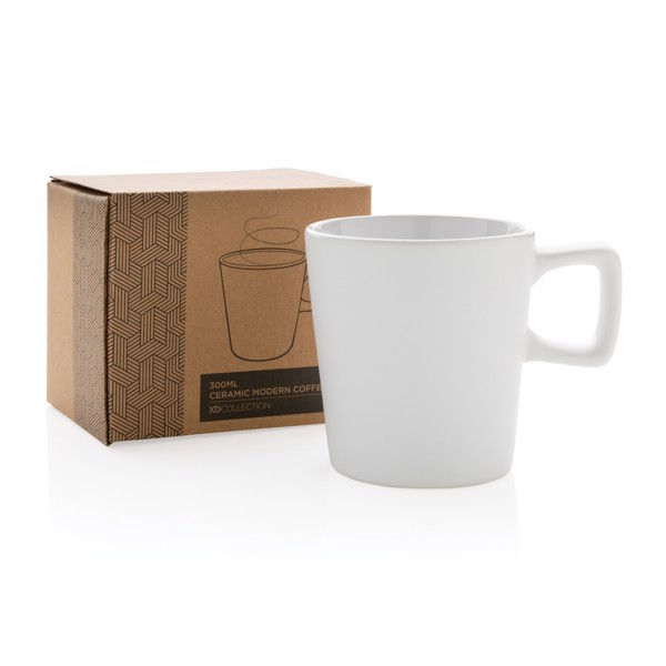 Moderne Keramik Kaffeetasse, 300ml - Weiß / Weiß