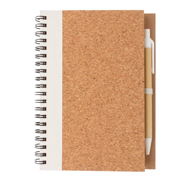 Cork spiral notebook with pen - White