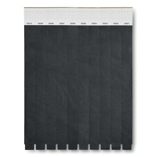 One sheet of 10 wristbands Tyvek - Black
