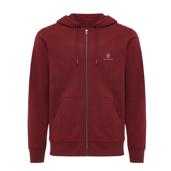 Mikina na zip s kapucí IQONIQ Abisko z recykl. bavlny - Vínově Červená / XL