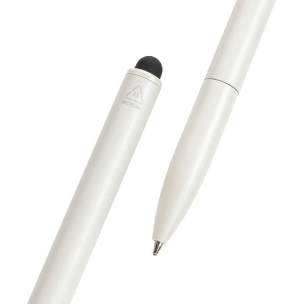 Kymi RCS certified recycled aluminium pen with stylus - White