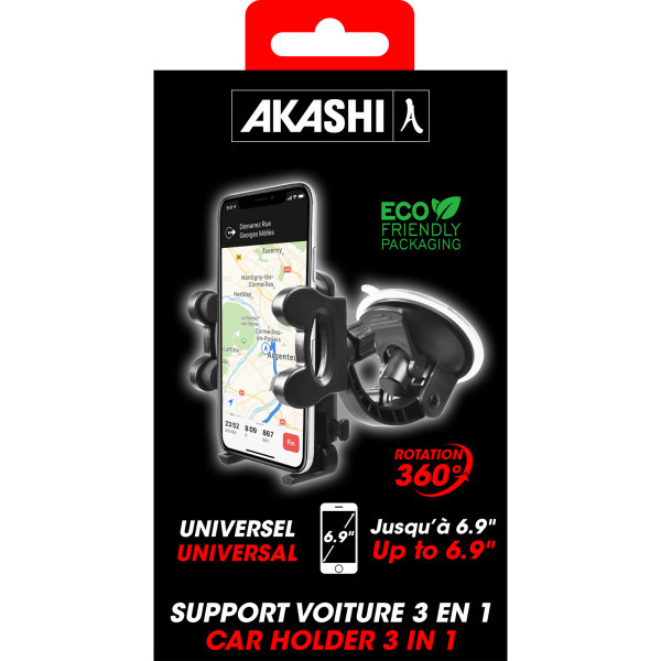 YUNIBA - SUPPORT VOITURE 3 EN 1 NOIR - POUR SMARTPHONE 6.9"