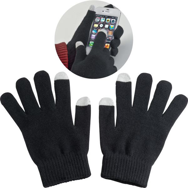 Acrylic gloves with touch tops on two fingers CHAD - Black