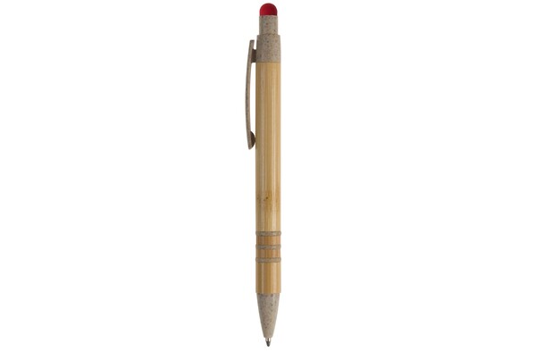 Stylo bille en bambou et paille de blé - Beige / Rouge