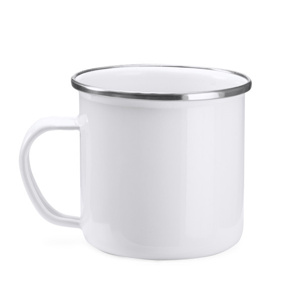 Personalised enamel metal mug 370 ml with silver rim retro style