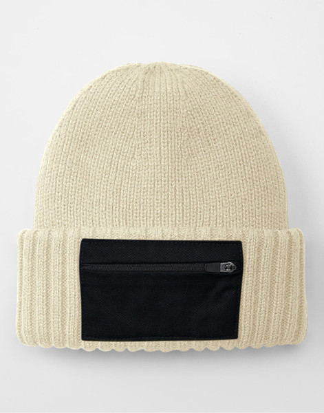 Zip Patch Beanie - Sand / Black / ONE SIZE
