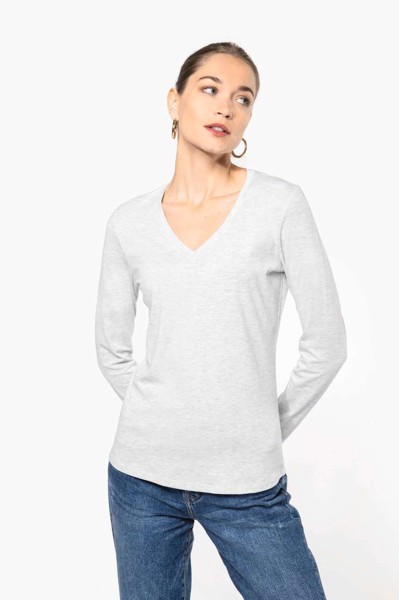 Ladies' Long-Sleeved V-Neck T-Shirt - White / L