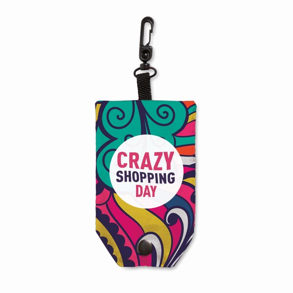 Full colour foldable recycled polyester (rPET) bag with pouch. Double layer handles - Full colour