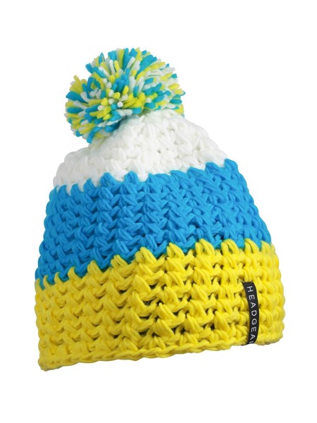 Crocheted Cap with Pompon - Pacific / Neon Orange / White