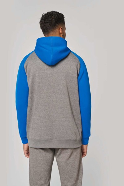 Unisex Two-Tone Zipped Hooded Fleece Jacket - Grey Heather / Sporty Navy / 2XL