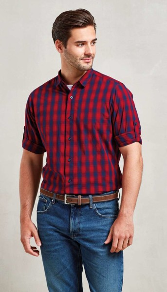 'Mulligan' Check - Men's Long Sleeve Cotton Shirt - White / Navy / 3XL