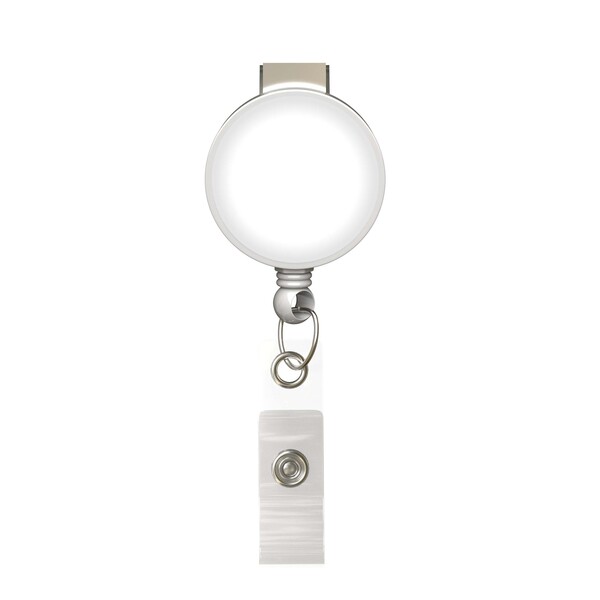 Zwijany identyfikator o okrągłym kształcie z logo ⌀2,8 cm - Biały / Klips typu bull dog