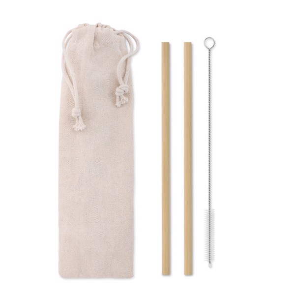 MB - Bamboo Straw w/brush in pouch Natural Straw