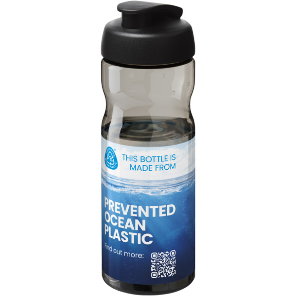 Garrafa desportiva com tampa basculante de 650 ml "H2O Active® Eco Base" - Preto liso / Carvão