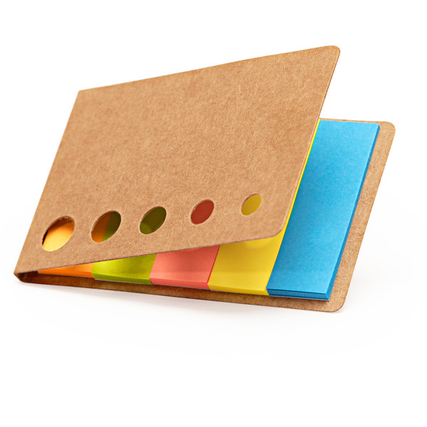 Portanotas personalizado de cartón reciclado con notas adhesivas de colores