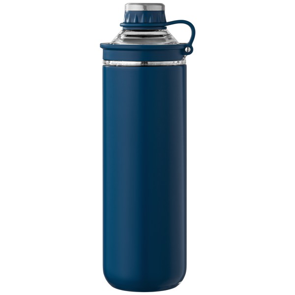 Bouteille Oasis avec couvercle et poignée en acier inoxydable recyclé - 680 ml - Bleu marine / Laser