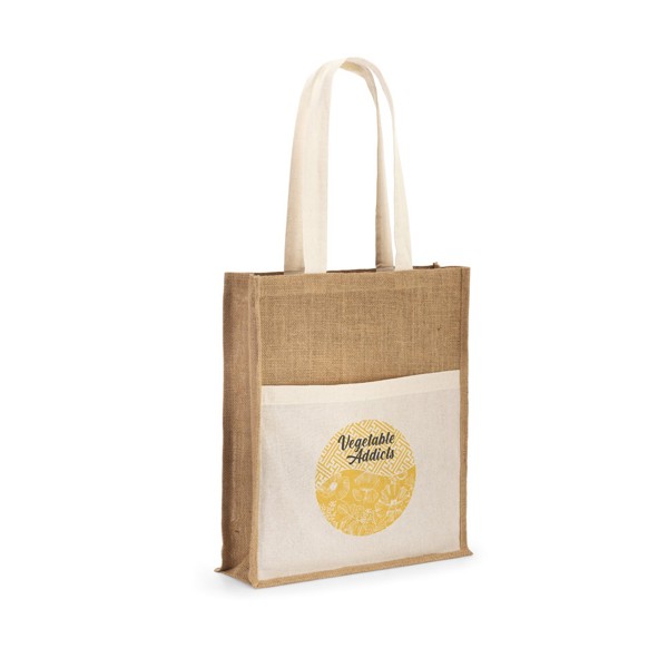 PS - BRAGA. Jute bag (240 g/m²) with pocket in 100% cotton (140 gm²)
