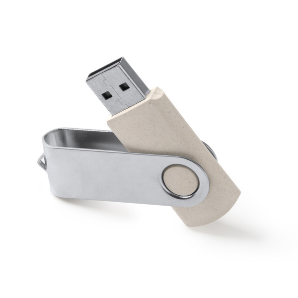 Custom wheat fiber USB flash drive 16 GB with metal rotating clip