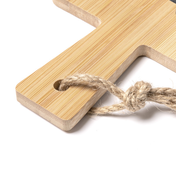 Personalised bamboo and slate chopping board with hanging cord