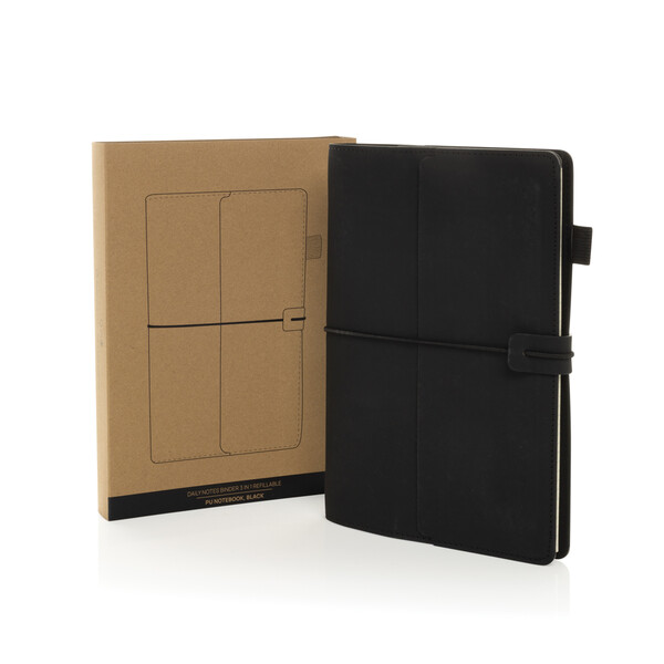 Taccuino 3in1 ricaricabile Daily Notes Binder in PU - Nero
