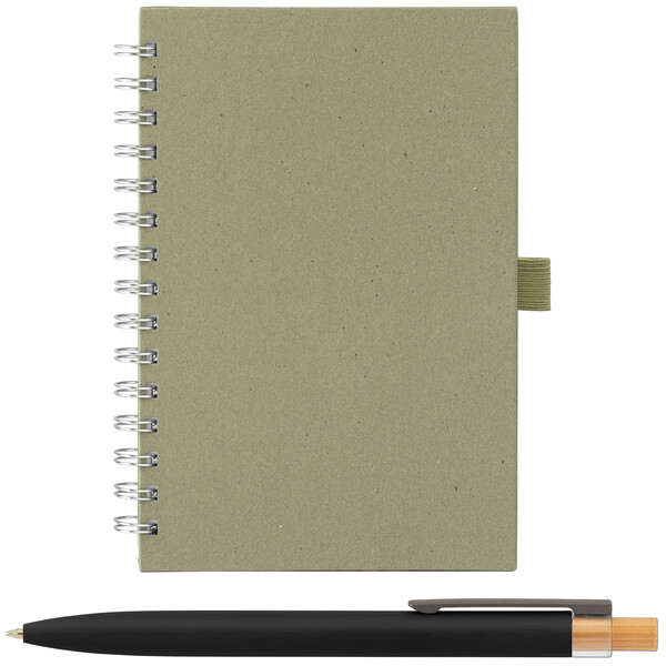 Set carnet Terra A5 à spirales, couverture rigide en carton de lait recyclé & stylo Reborn - Sarcelle / Jet d’encre 4 couleurs