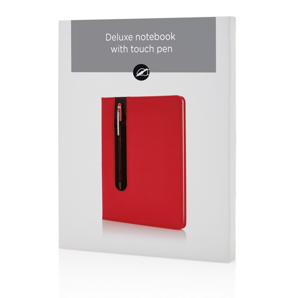 Standard hardcover PU A5 notebook with stylus pen - Red