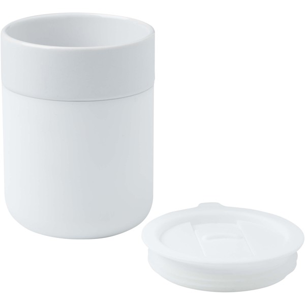 Java 330 ml ceramic tumbler with silicone wrap and plastic lid - White