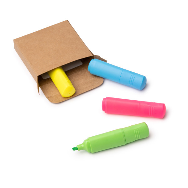 Personalised fluorescent highlighter set kraft box 4 colours
