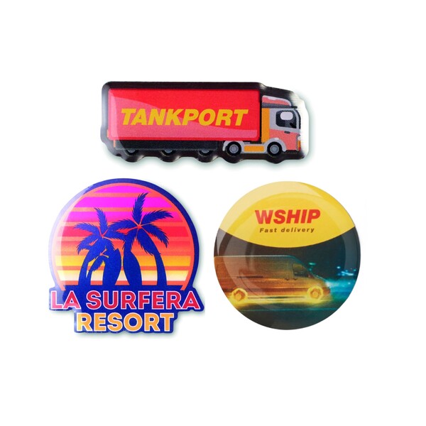 Custom shape stainless steel lapel pin with full colour doming - 25mm / Individual polybag