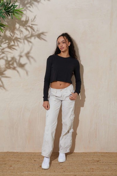 Women's L/S Cropped T - Solid White / XS