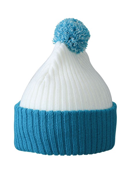 Knitted Cap with Pompon - White / Lime Green