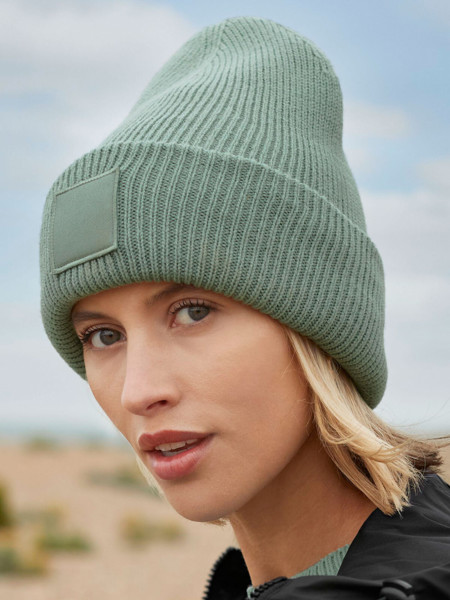 Deep Cuffed Tonal Patch Beanie - Natural Stone