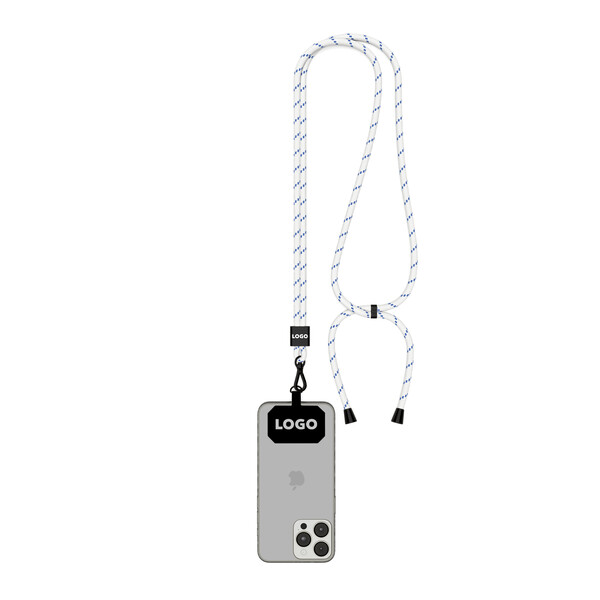 Cordon en Polyester recyclé (rPET) crossbody  pour téléphone portable - Blanc / Bleu azur foncé / Accessoires noirs