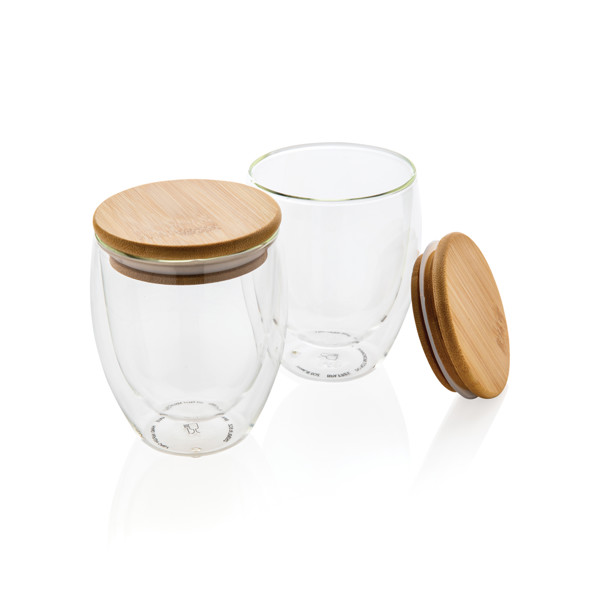 XD - Double wall borosilicate glass with bamboo lid 250ml 2pc set