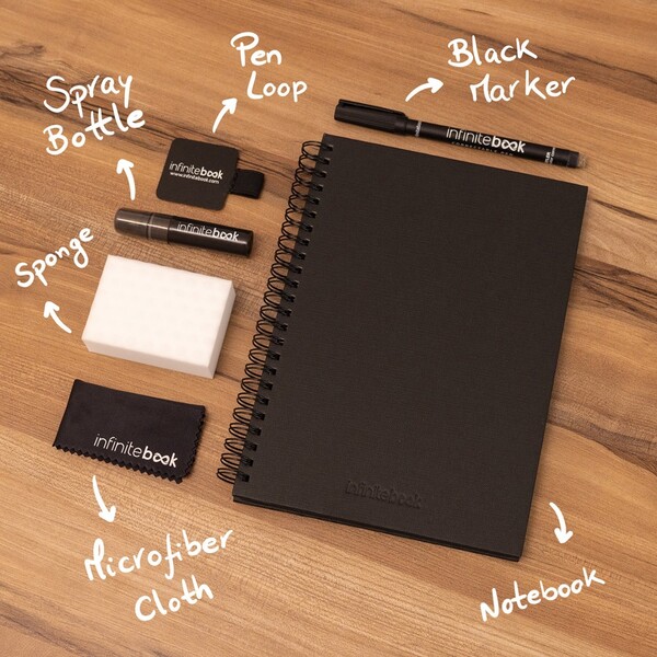 STARTER KIT INFINITEBOOK A5 PLANNER TEXTURE. Kit comprising "Infinitebook" with hard cover, 1 cleaning kit, 1 marker and 1 ballpoint holder
