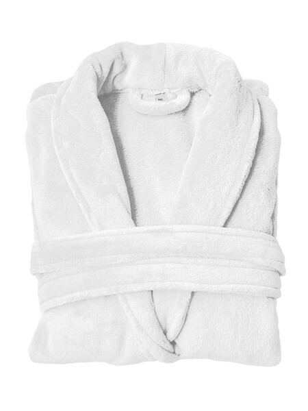 Olima Coral Fleece Bathrobe - White / M/L