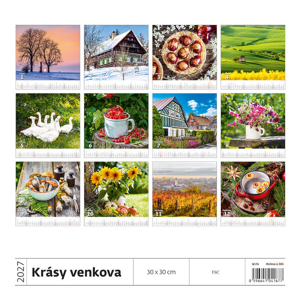 Nástěnný kalendář Krásy venkova 30 × 30 cm
