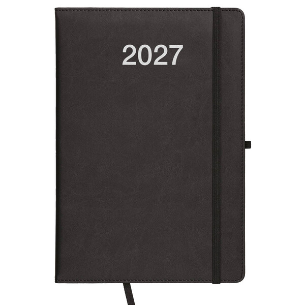 Agenda Settimanale 2027, Copertina Rigida In Pu Termovirante Con Impuntura Perimetrale - Nero