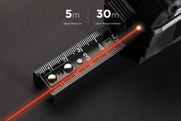 Gear X målebånd 5M, med 30M laser, sort