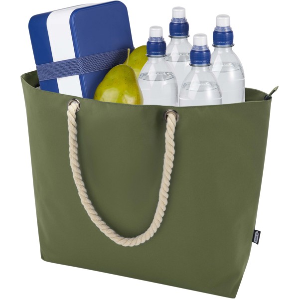 Sac shopping Panama recyclé GRS isotherme de plage avec poignées en cordelette 23L - Olive