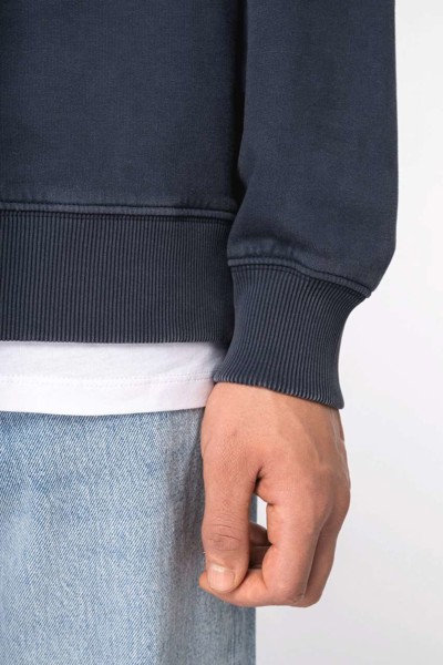 Unisex Washed Effect Oversize Round Neck Sweatshirt - Washed Black / XS