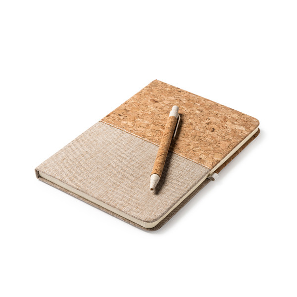 Bloc de notas A5 personalizado de corcho con bolígrafo a juego