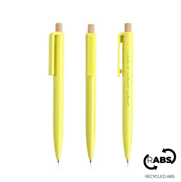 Esferográfica Em Abs Reciclado, Detalhe Em Bambu - Branco