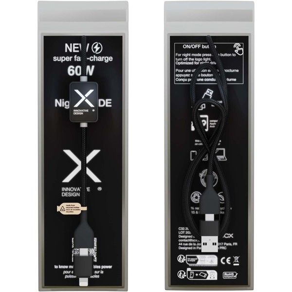 SCX.design C32 60W Ladekabel mit Schalter und Leuchtlogo